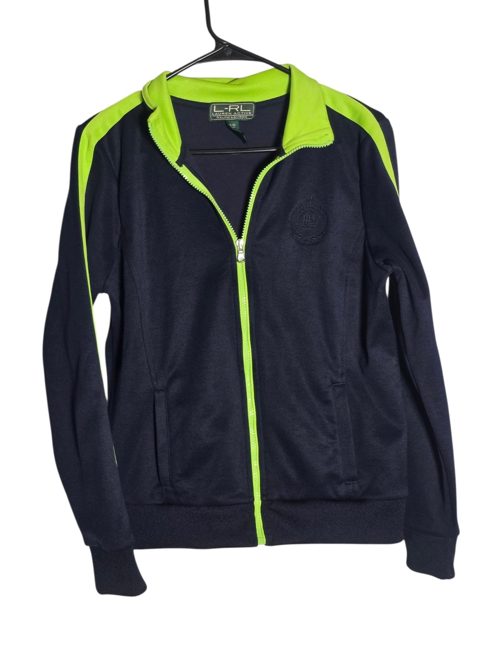 Lauren Active Ralph Lauren Track Jacket Navy Neon Green Stripe Medium